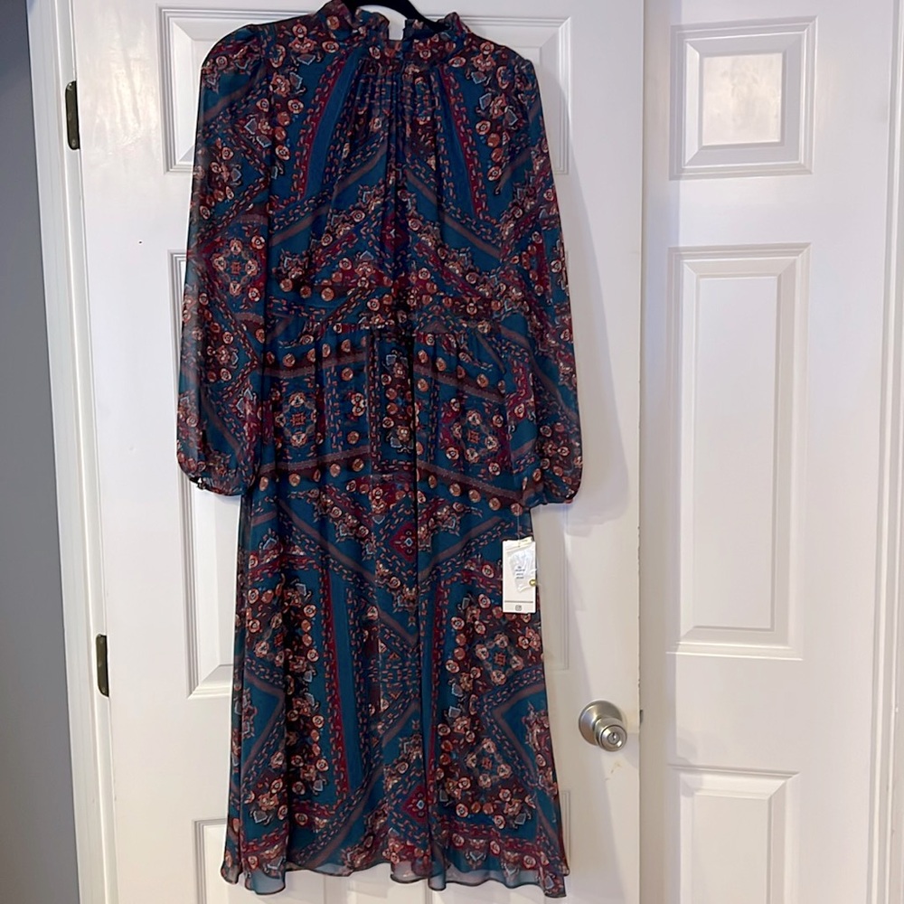 NWT Julia Jordan Tile Print Mock Neck Long Sleeve Midi Dress